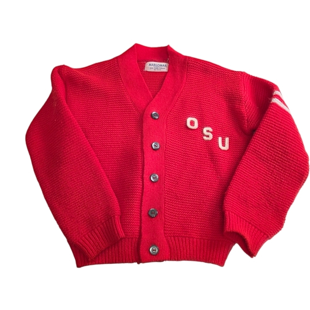 Vintage Marlomar Kids Ohio State Letter Varsity Sweated Red & White Size Small